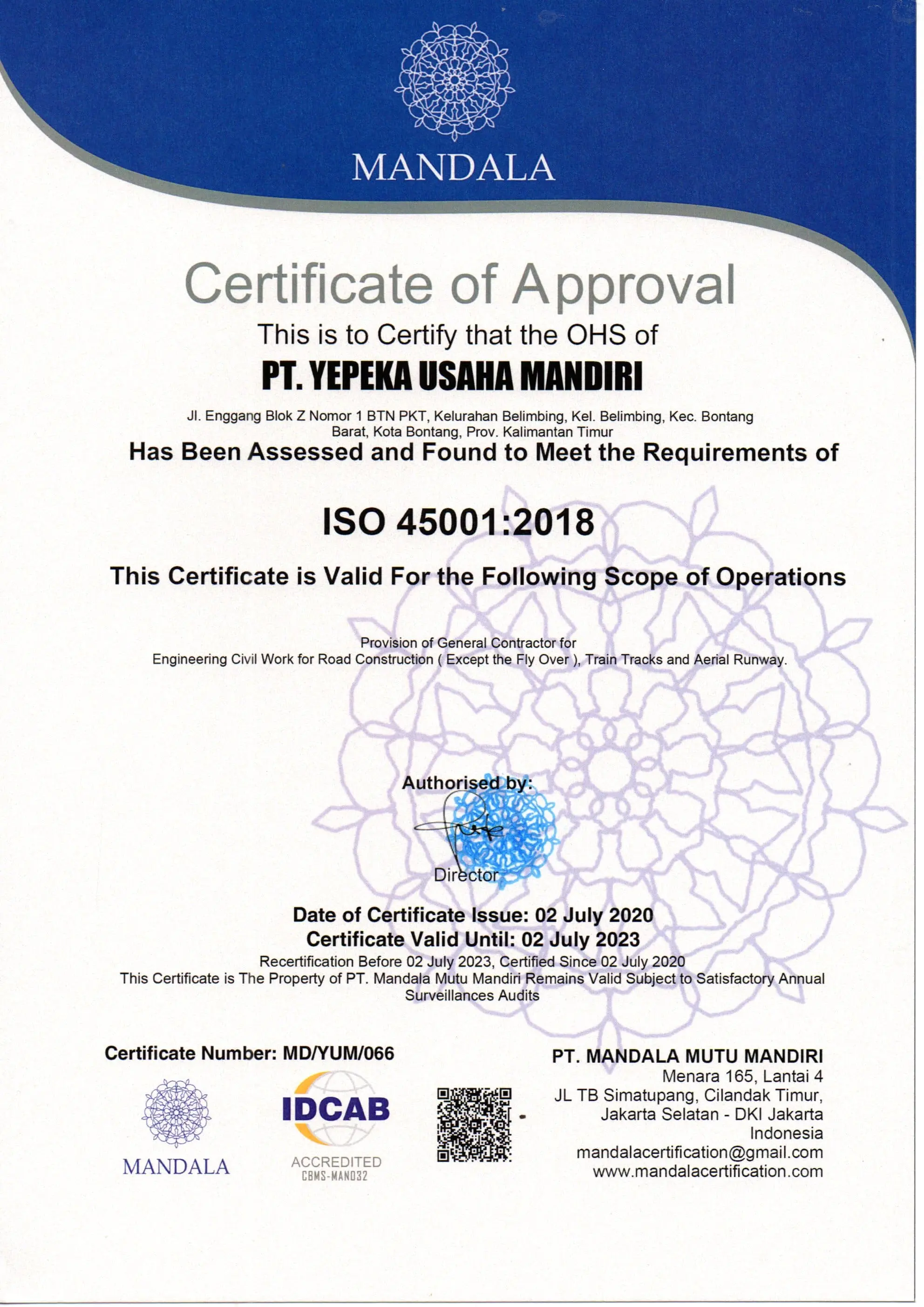Sertifikat - ISO 45001 Kesehatan keselamatan kerja